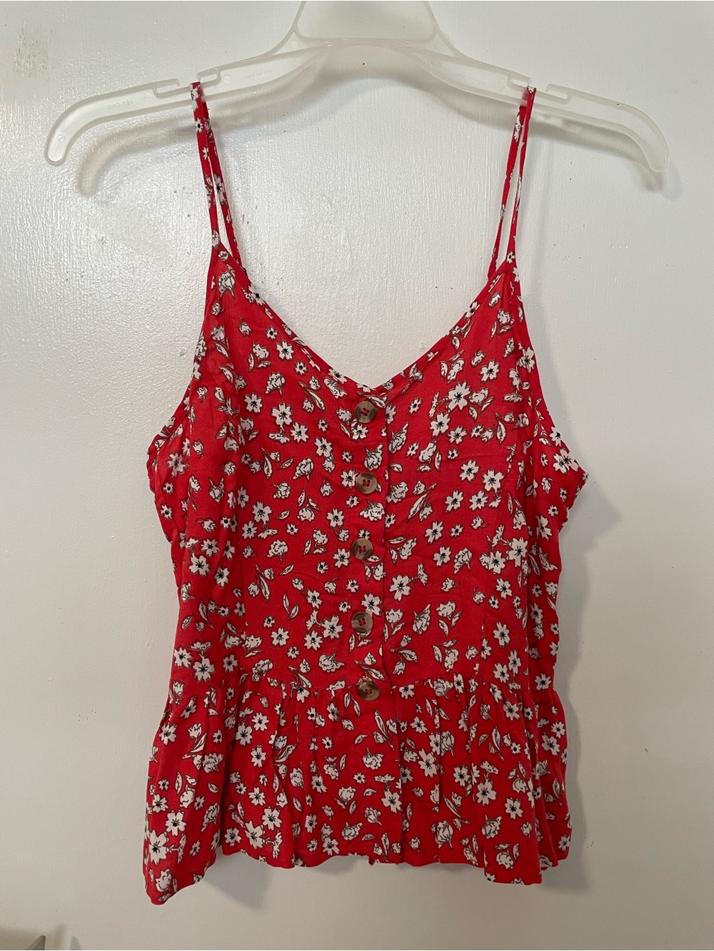 Hot Pink Floral Button-Front Spaghetti Strap Camisole